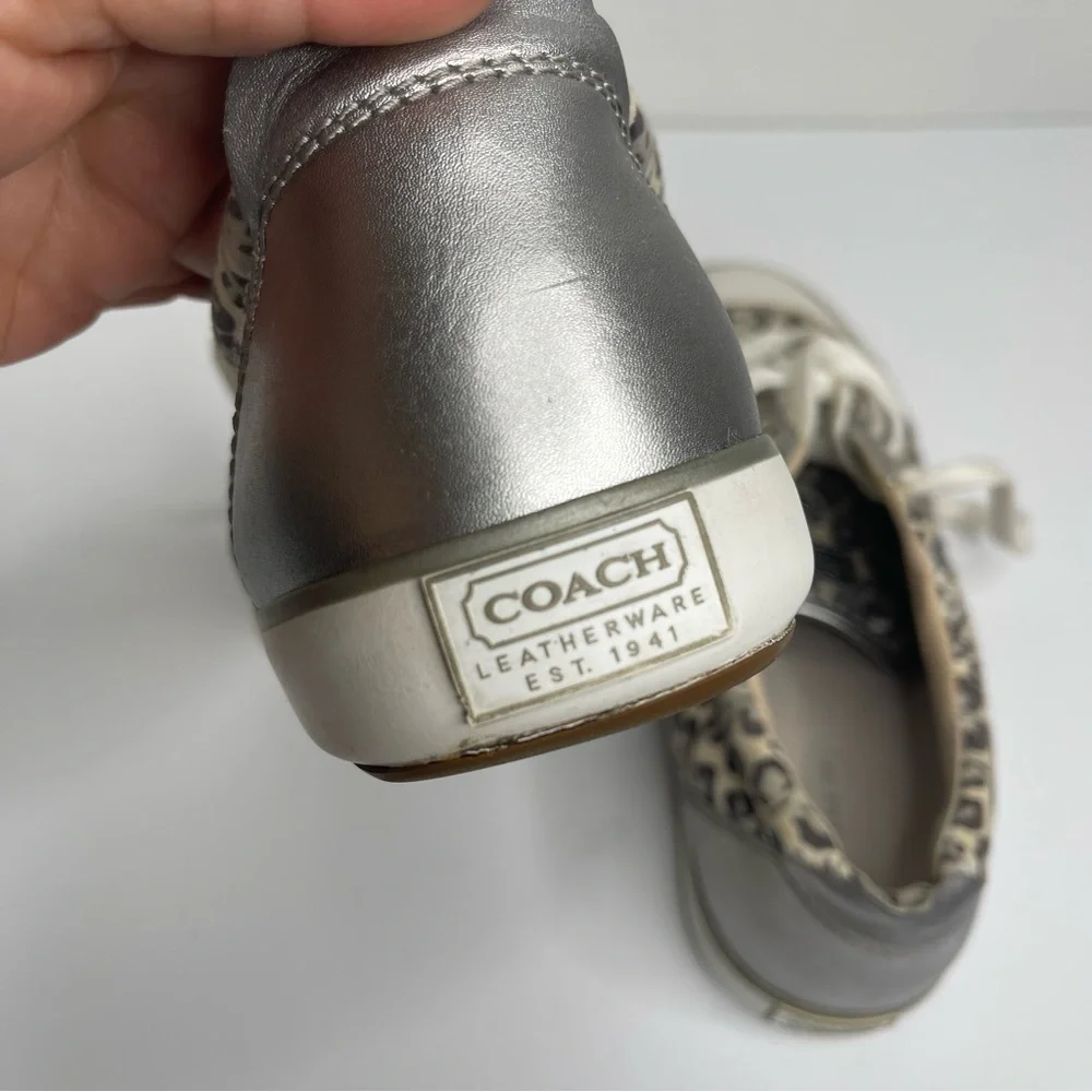 COACH Barrett Signature Silver Leopard Ocelot Animal Print Sneaker Sz 7